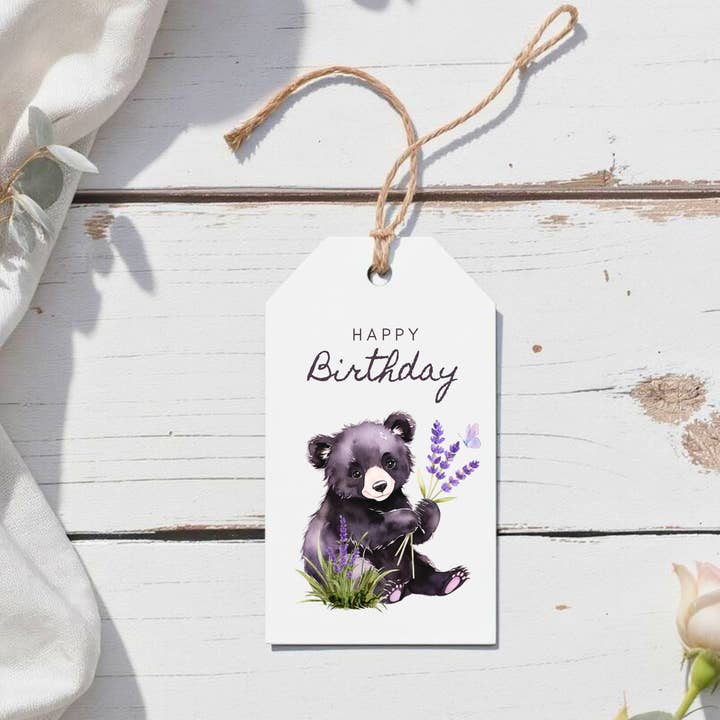 Black Bear and Lavender Bouquet Gift Tag Set of 8 Tags for wholesale by Designs by Michaela