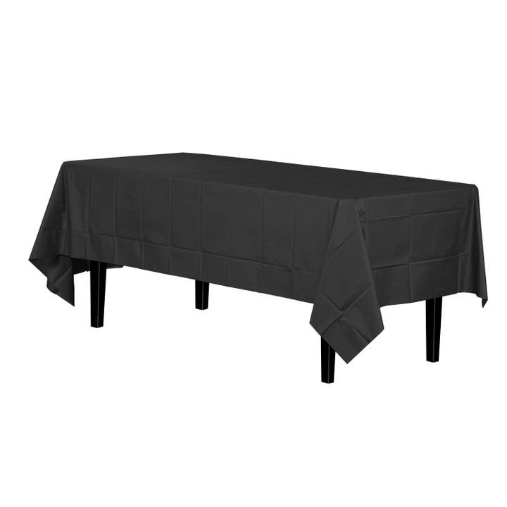 Premium Black Disposable Plastic Tablecloth | 54x108In. for wholesale by Crown Display