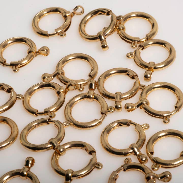 21mm Spring Ring Clasp w/ Loop - Made of plated brass - Sold individually - SR21 for wholesale by Continental Beads