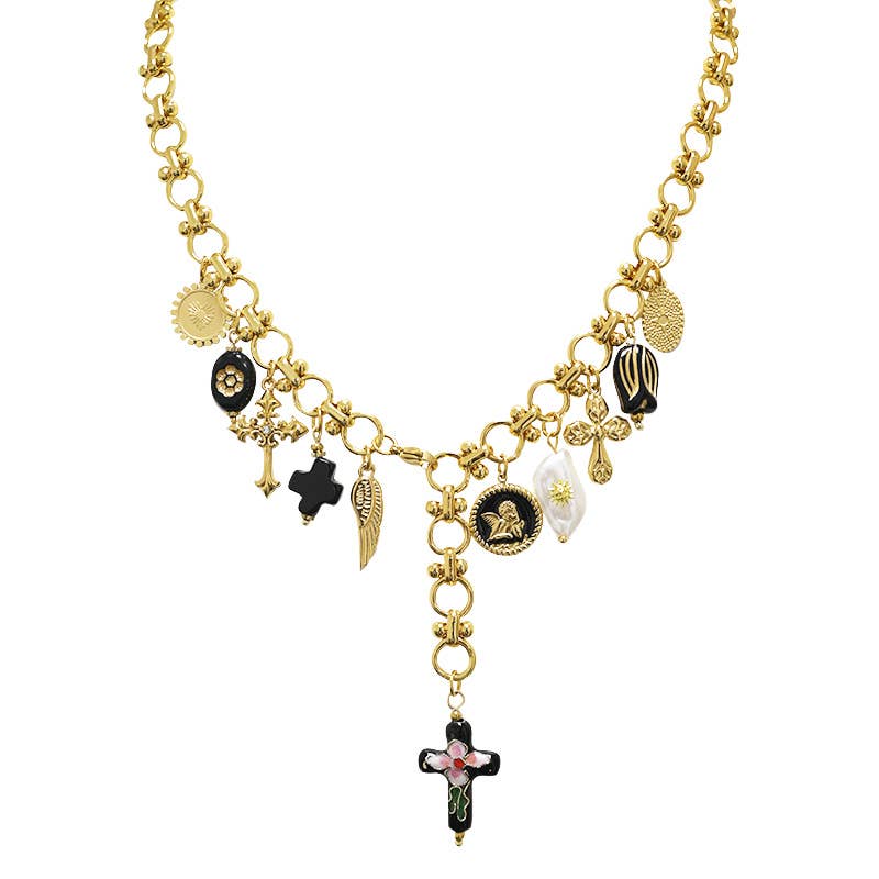 AMORINO SRL – Großhandel Kette mit Anhänger/Charm – VERSTELLBARE Y-HALSKETTE MIT KREUZ-CHARMS - YNK24184B8416