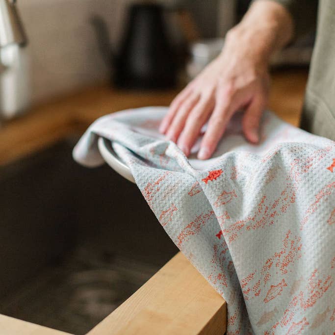 Labrador Tea - Wholesale Tea Towel - Tea Towel - Salmon Swim1