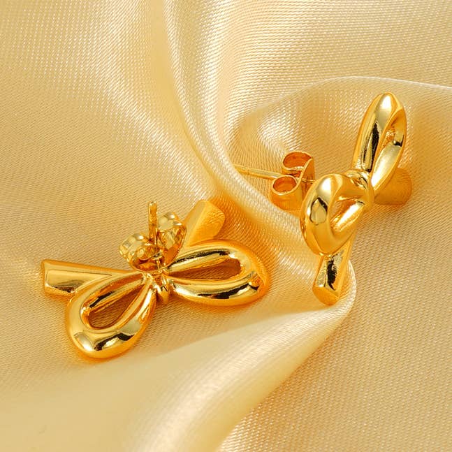 Daily Bow Knot Stainless Steel  Gold Color Stud Earrings for wholesale by SHINE BUY