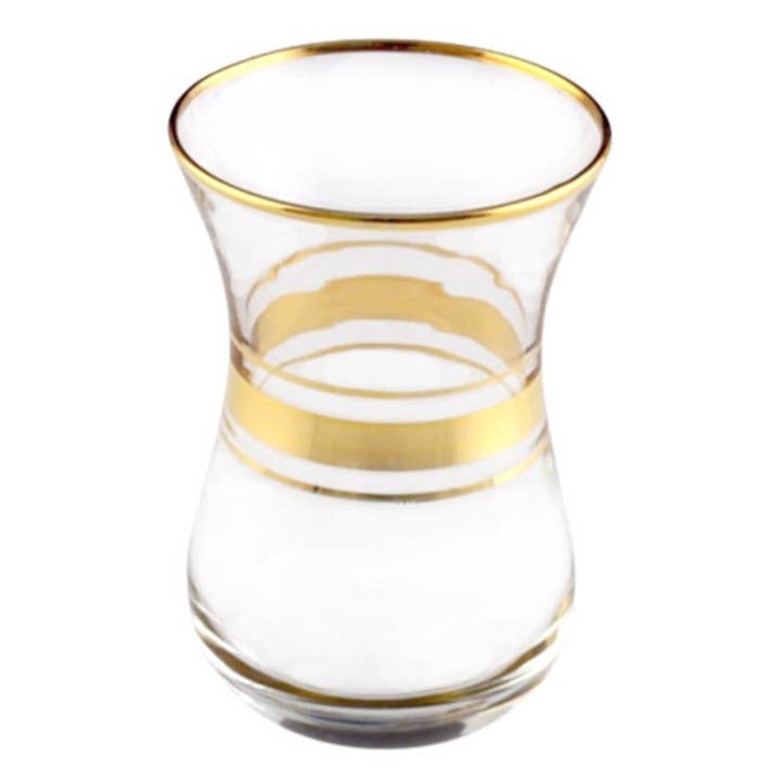 Demet Turkish Tea Glasses with Gold Trim Set of 6, 4.5 Oz for wholesale by Hakan