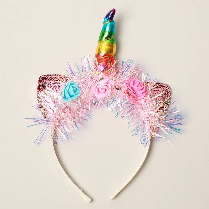 ASSORTED COLORS Metallic Shred Unicorn Headband for wholesale on Faire