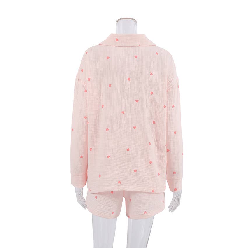 Rosa Clothing - Wholesale Lounge Set - Women's - Valentine's Day heart print shorts loungewear set7
