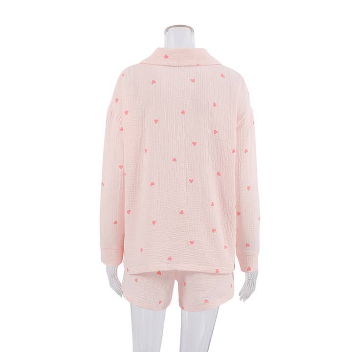 Rosa Clothing - Wholesale Lounge Set - Women's - Valentine's Day heart print shorts loungewear set7