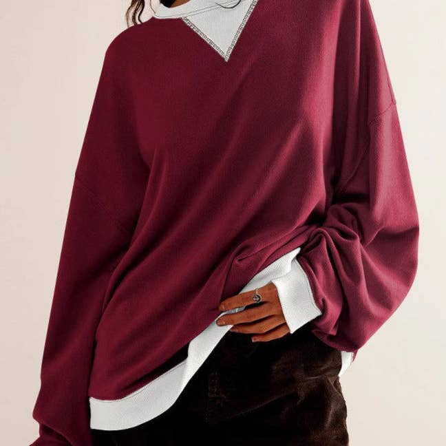 Contrast Rib Drop Shoulder Sweatshirt Long Sleeve N5Z249 for wholesale by alberalkirk