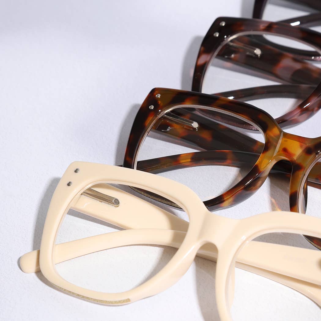 12 ASSORTEREDE FARVER Bred ramme Glitter Side Fashion læsebriller for engroshandel på Faire10