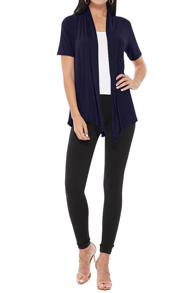 MOA COLLECTION - Wholesale Cardigan - Women's - Women's Casual Short Sleeve Draped Open Front Solid Cardigan55