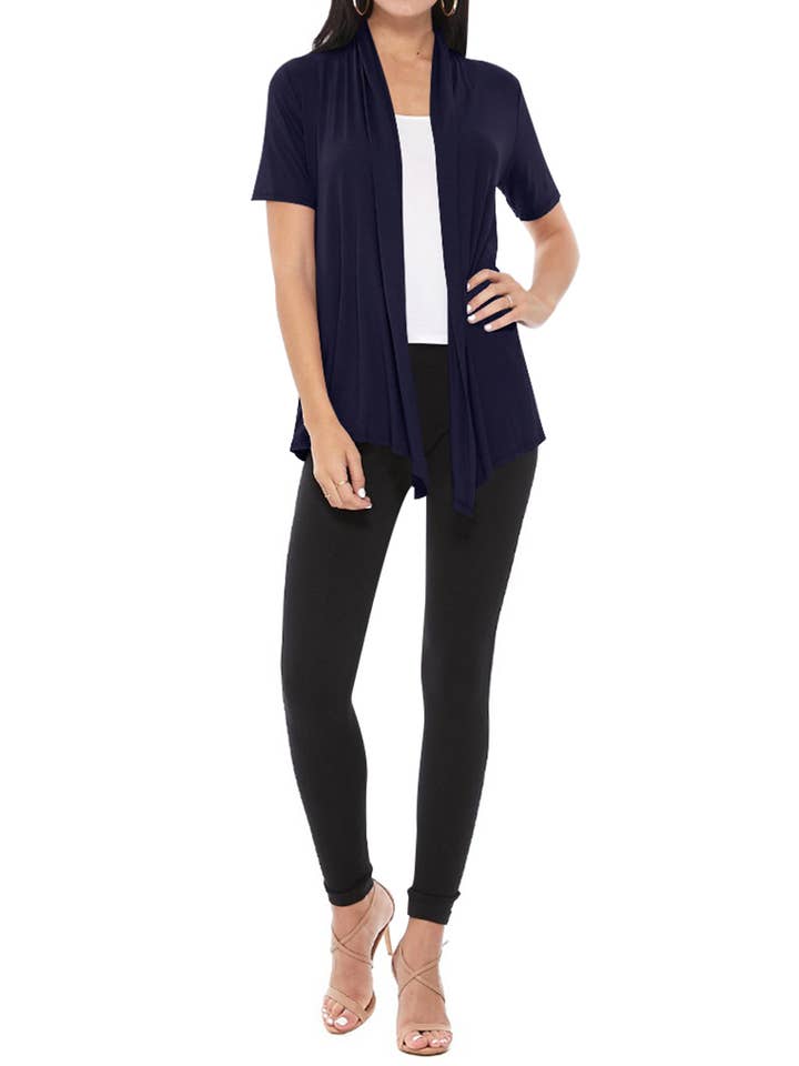 MOA COLLECTION - Wholesale Cardigan - Women's - Women's Casual Short Sleeve Draped Open Front Solid Cardigan55