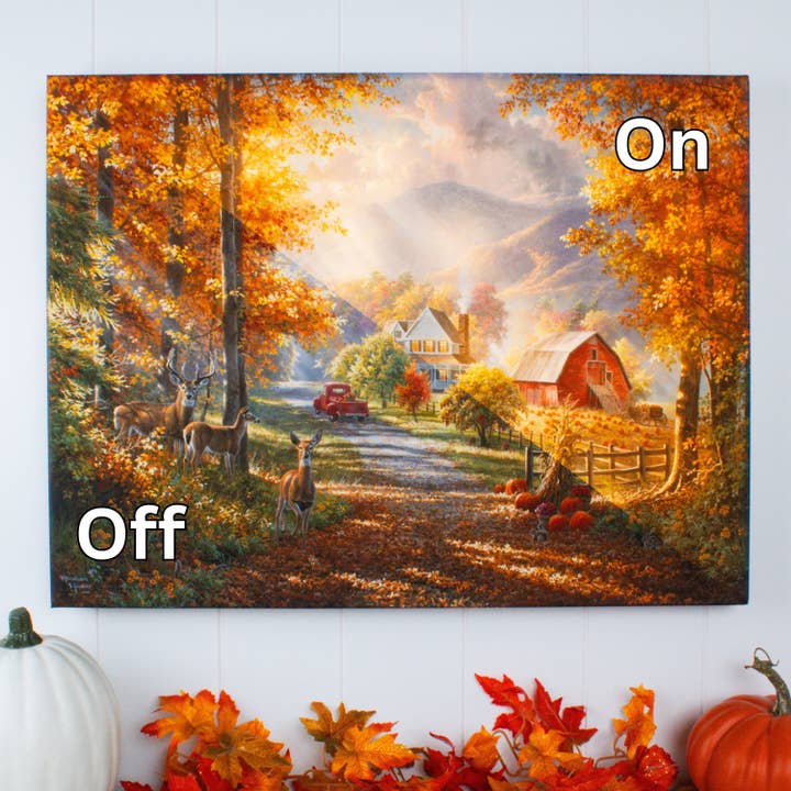 Fall Memories 18x24 Fully Illuminated LED Wall Art for wholesale by Glow Decor