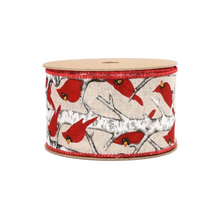 LA Ribbons Wholesale - Wholesale Ribbon - Gift Wrapping - 2 1/2" Wired Ribbon | "Cardinal" Natural/Red Multi | 10 Yard Roll
3