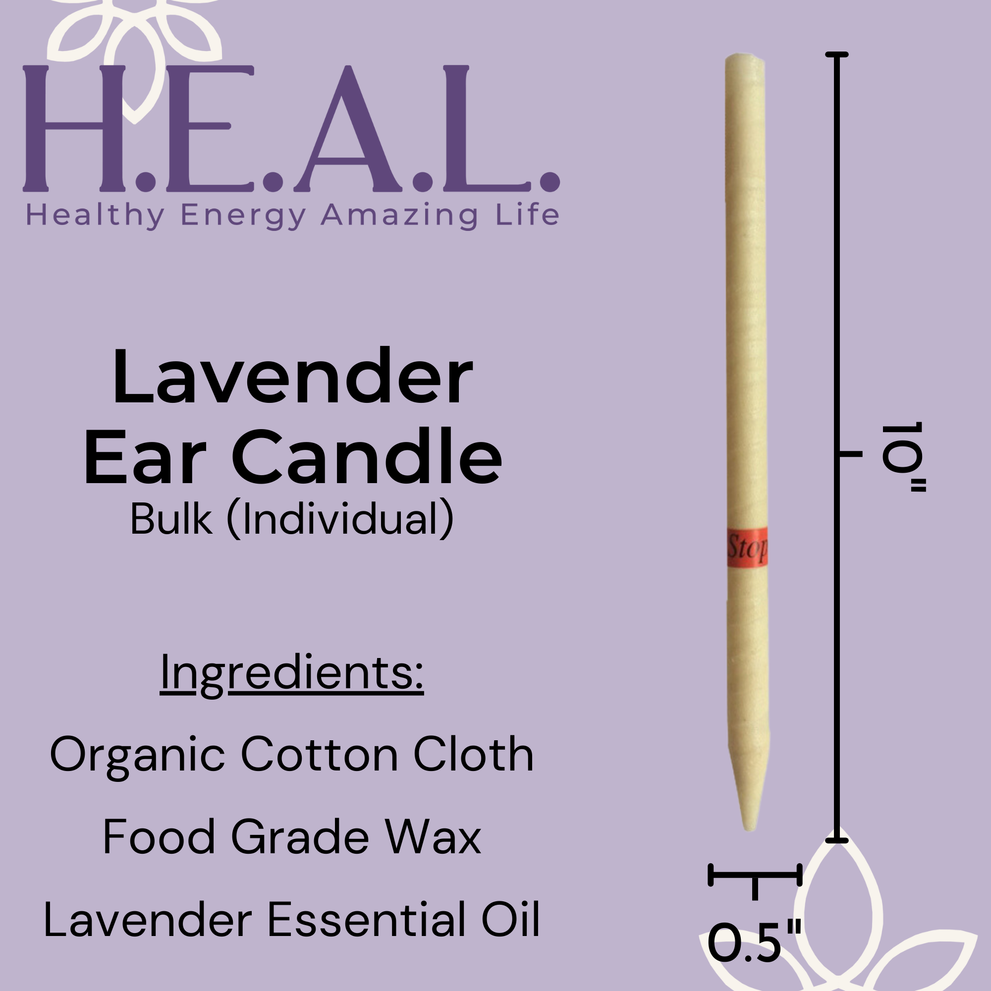 Healthy Energy Amazing Life - Wholesale Tapered Candle/Candlestick - Lavender Ear Candles by Doc Harmony1