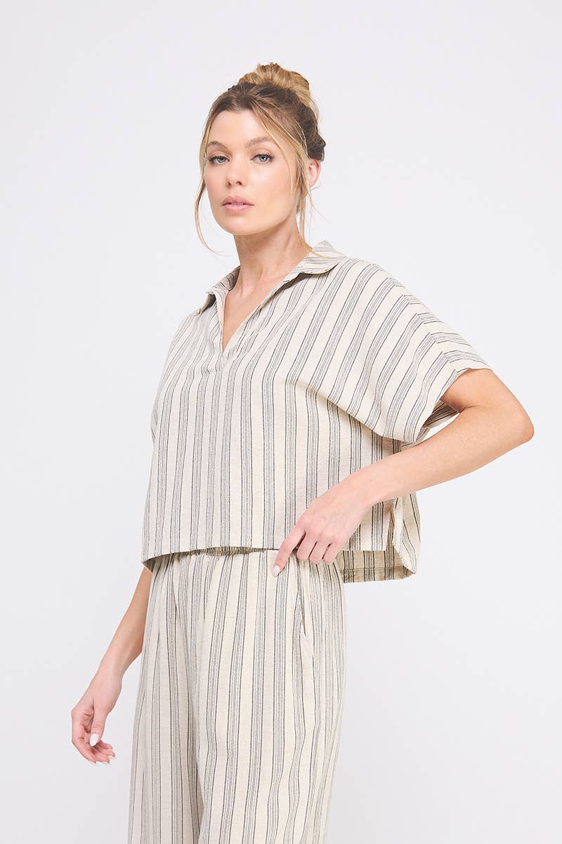NATURAL STRIPE Striped Cropped V-neck Dolman To for wholesale on Faire1