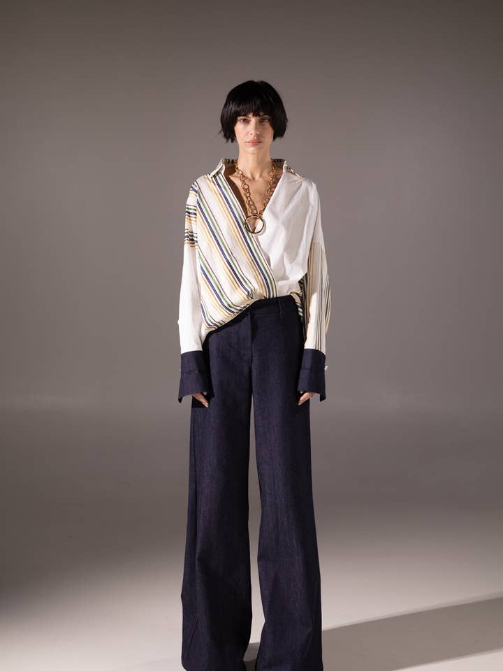 Chemise en coton avec poignets et boutons de manchette en jean pour la vente par simona bonacci