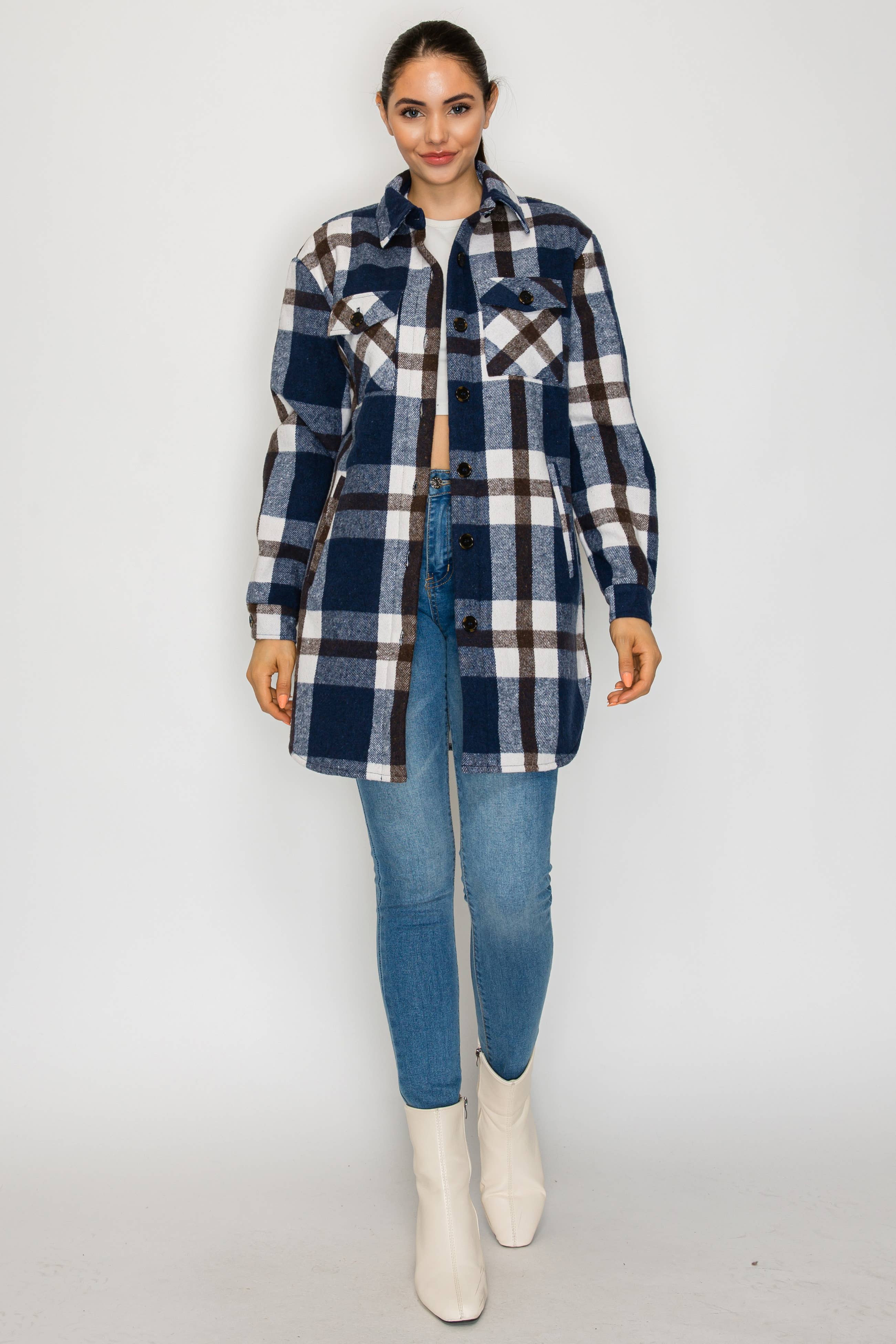 PATRONCITO USA INTERNATIONAL, INC - Wholesale Shirt Jacket/Shacket - Women's - Women Plaid Long Button Shirts Jackets (Shakets) LJ450-202520