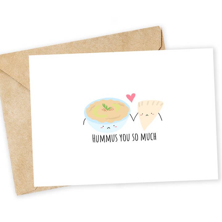 Hummus Miss You Greeting Card – Funny Valentine, Dad Joke for wholesale by Chewy Lemon Studio
