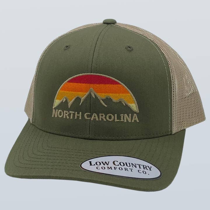 Riverbed Threads - Wholesale Trucker Hat - Unisex - North Carolina Mountain Skyline Moss/Khaki Hat