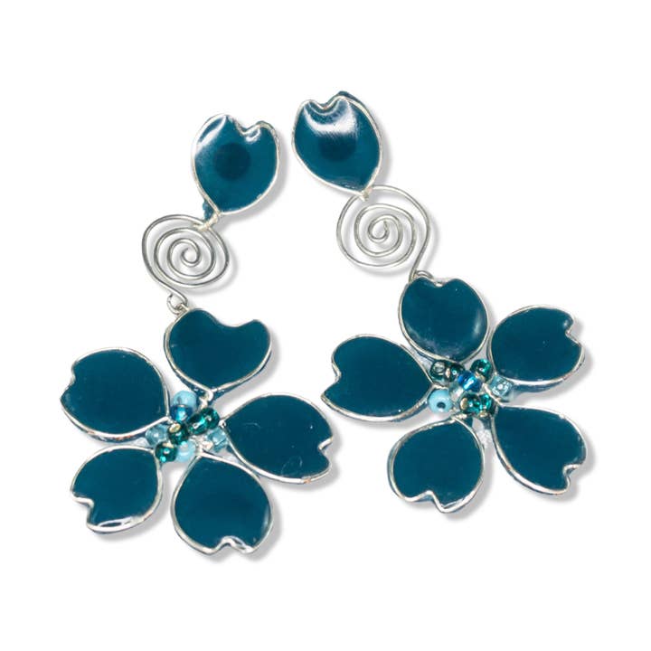 Teal Silk Stud Spiral Dangles for wholesale by Perennial Peaces