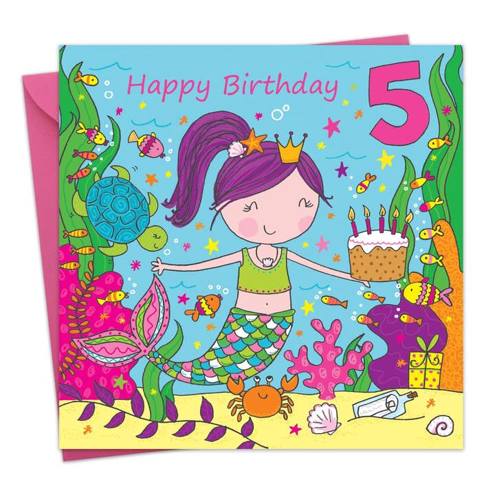 Mermaid 5th Birthday Card for wholesale by Twizler Ltd