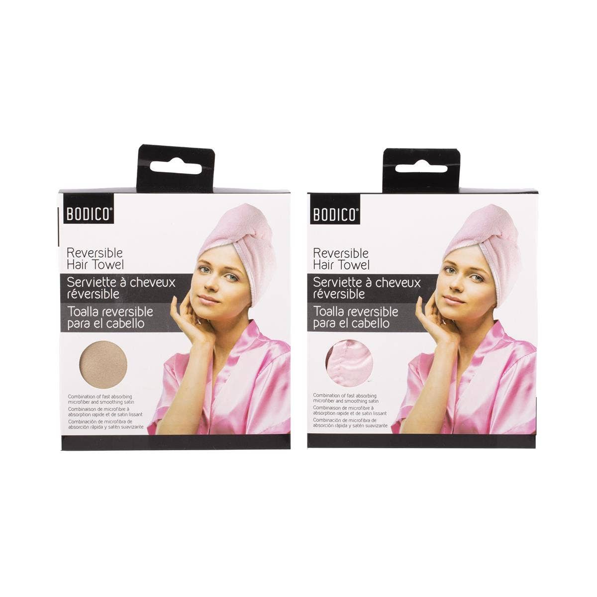 Bodico - Vente Serviettes à cheveux - Bodico, Serviette de Séchage Réversible, Satin & Microfibre, 2-assortis0