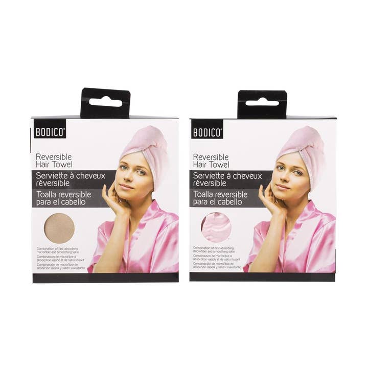 Bodico - Vente Serviettes à cheveux - Bodico, Serviette de Séchage Réversible, Satin & Microfibre, 2-assortis0