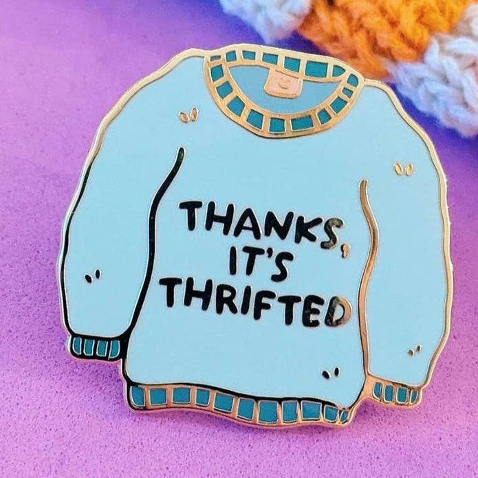 Thanks, It's Thrifted! Enamel Pin for wholesale by Quinn's Pins