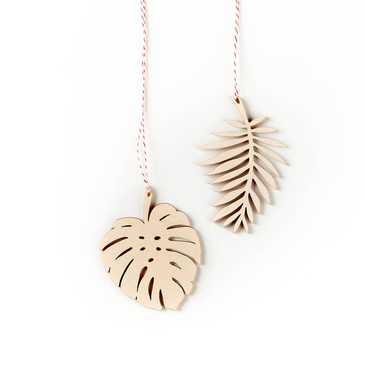 Monstera and Palm Leaves Wooden Ornaments for wholesale by Light + Paper