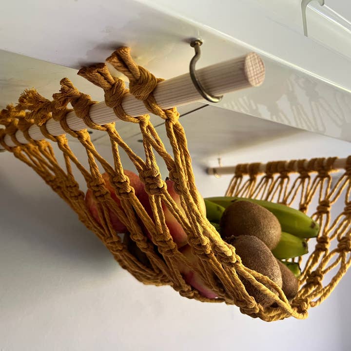 Macra-Made With Love – wholesale Kitchen storage/organiser – Macramé Fruit Hammock – Under Cabinet Hanging Storage10