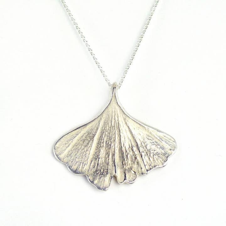 Ginkgo Leaf Pendant Necklace - Oxidized Sterling Silver for wholesale by Morning Moon Nature Jewelry