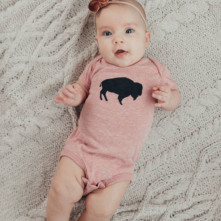 Mauve buffalo bison onesie bodsuit - trendy baby gifts for wholesale by Wild Roamer
