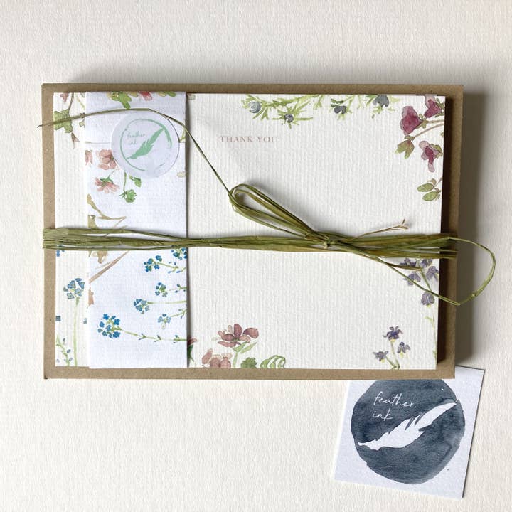 Thank you floral notelets (Pack of 10) for wholesale by feather.ink