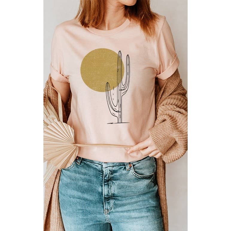 Select Apparel - Wholesale Screen Printed T-Shirt - Women's - Metallic Gold Sun and Cactus Desert Graphic Tee2