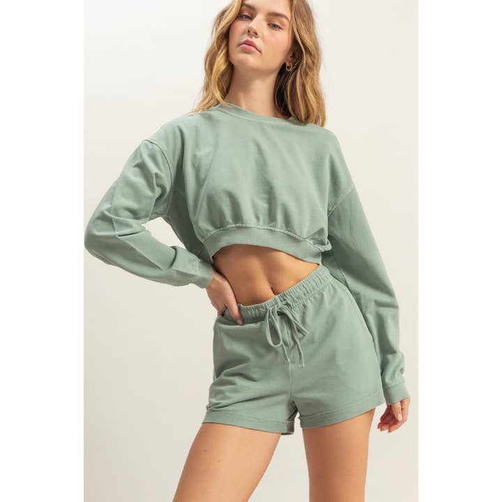 HYFVE - Wholesale Sweatshirt - Women's - DZ25A923-Crew Neck Long Sleeve Crop Sweatshirt