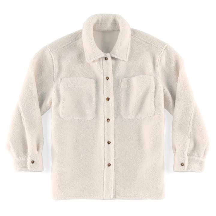 ASST/6 "GET LOUD" SHERPA SHACKETS, IVORY for wholesale by Shiraleah