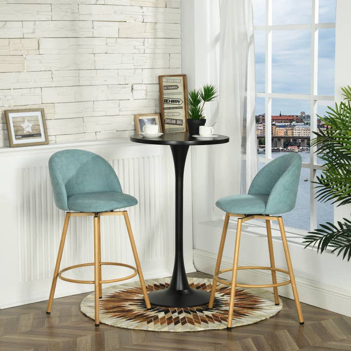 HOMYCASA DESIGN INC - Wholesale Chair - Modern Adjustable 360° Swivel Bar Chair - Aqua Blue Fabric1