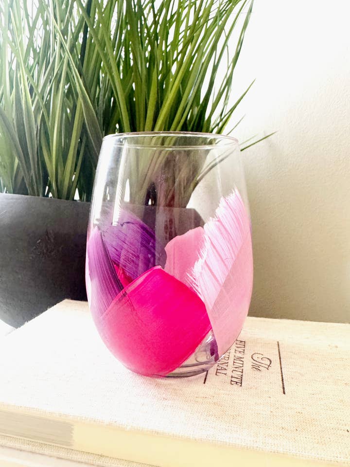 Bright Pinks | Stemless Wine Glasses | Colorful Wine Glasses for wholesale by Heather Eck Artist LLC