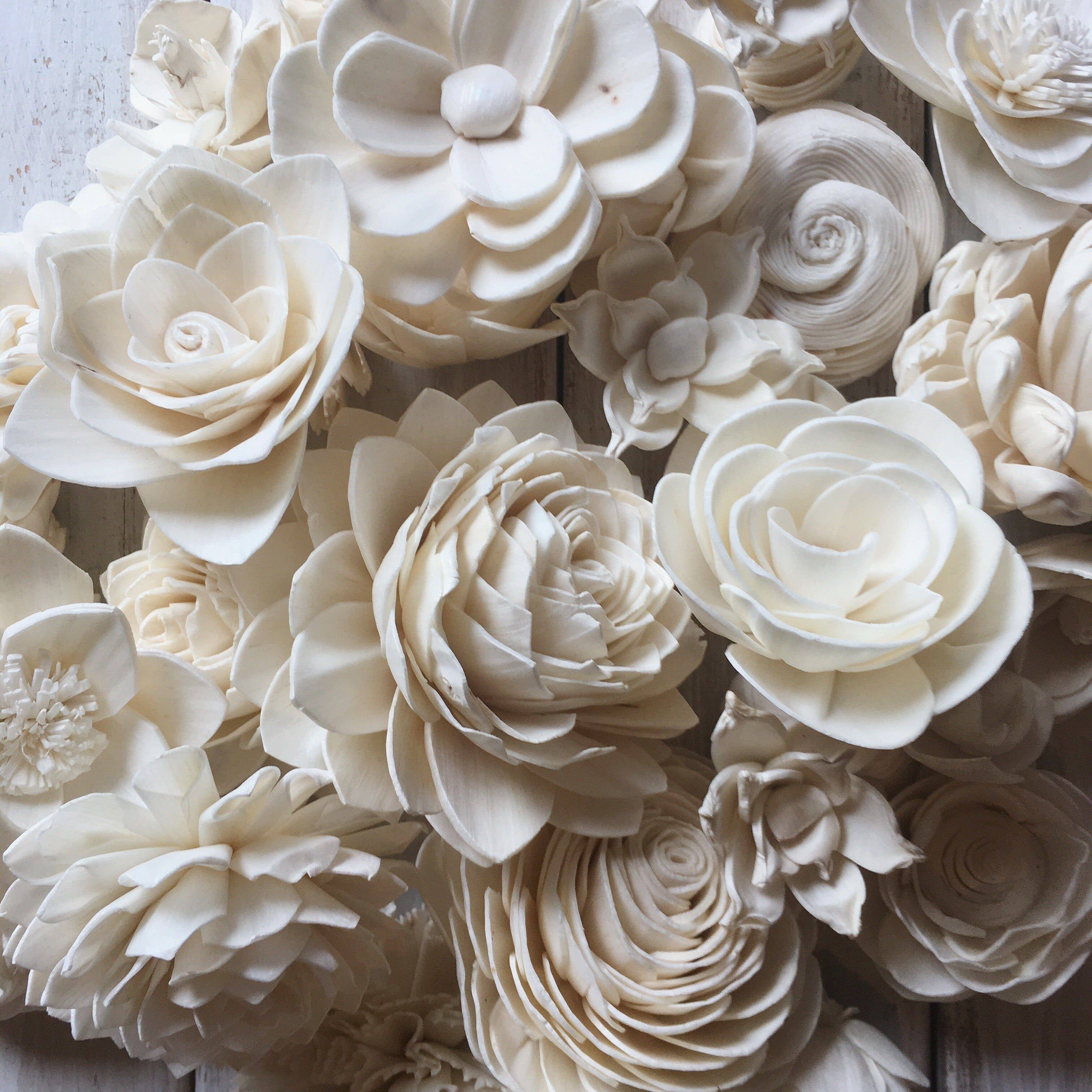 Oh You're Lovely - Wholesale Artificial Flowers - Cream Sola Wood Flower Assortment - Set of 501