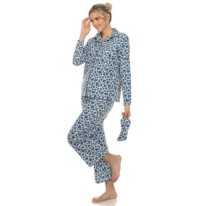WHITE MARK - Wholesale Sleepwear Set - Women's - Women's Three-Piece Giraffe Print Pajama Set6