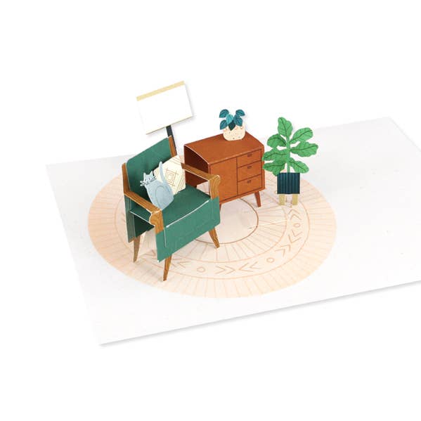 Dwell Mid-Century Gold Foil Green Flocking Pop-Up Card for wholesale by UWP Luxe