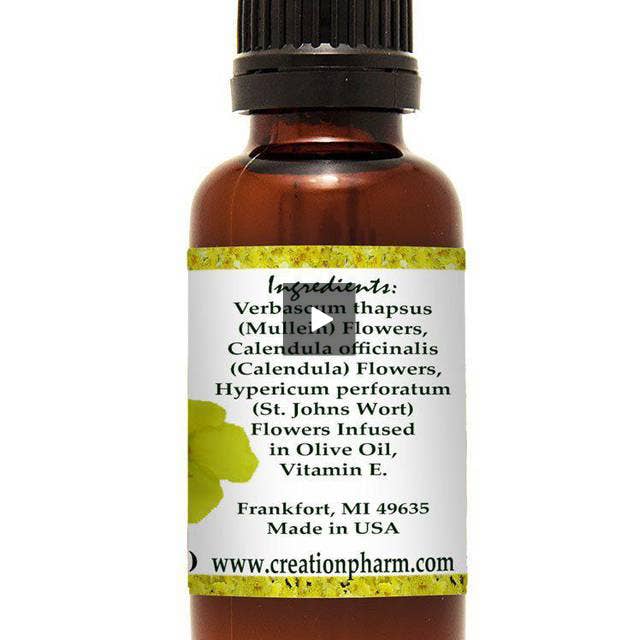 Creation Farm Inc - Venta al por mayor Pomadas/bálsamos/cremas curativos - Aceite de gotas para los oídos de hierbas 1 oz - Caléndula, hierba de San Juan y gordolobo Aceite de oreja a base de plantas