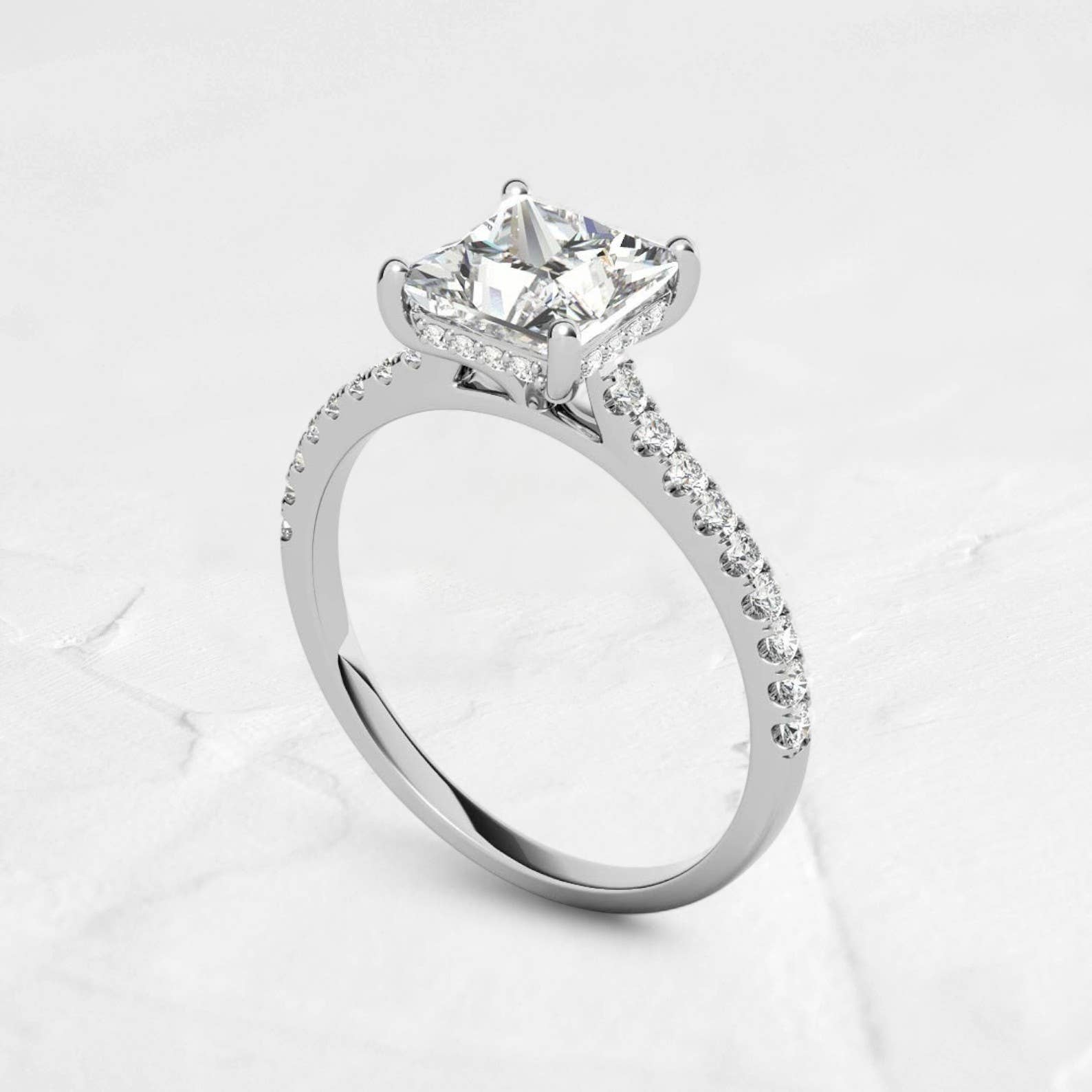 DJOYR - Wholesale Engagement Ring - 2.5CT Cathedral Princess Moissanite Ring in 14K Gold5