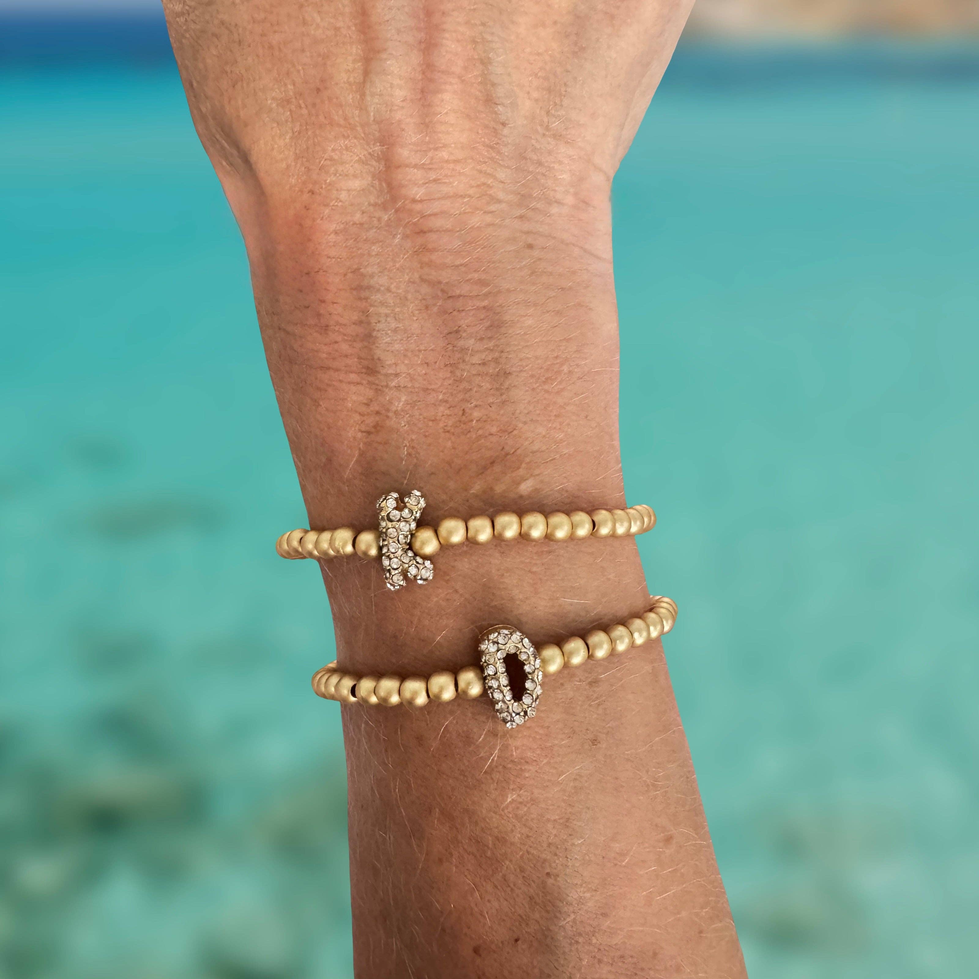 Pink Panache Brands - Wholesale Beaded Bracelet - Bead bracelet with rhinestone inital30