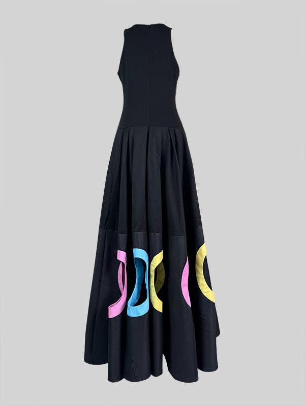 NEGRO Vestidos largos sin mangas con cuello redondo plisados y juntas divididas de venta al por mayor en Faire7