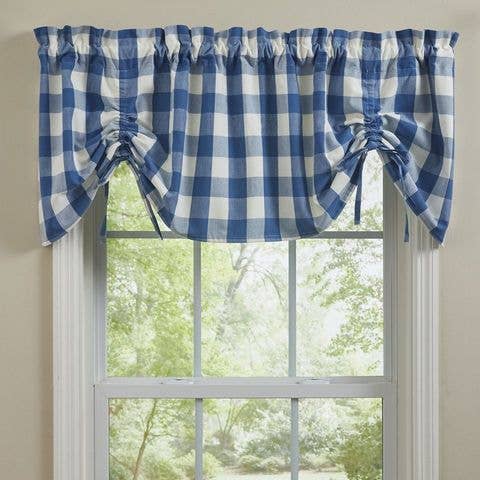 Wicklow Check Lined Farmhouse Valance - China Blue for wholesale by Park Designs