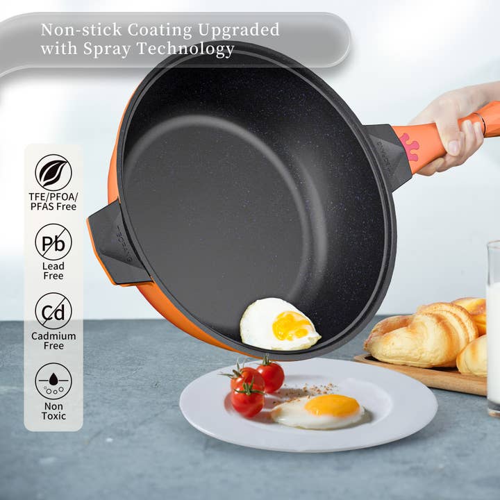 Tangerine Tiborang 11" Nonstick Frying Pan 8-in-1 Wok Pan(Tangerine) for wholesale on Faire