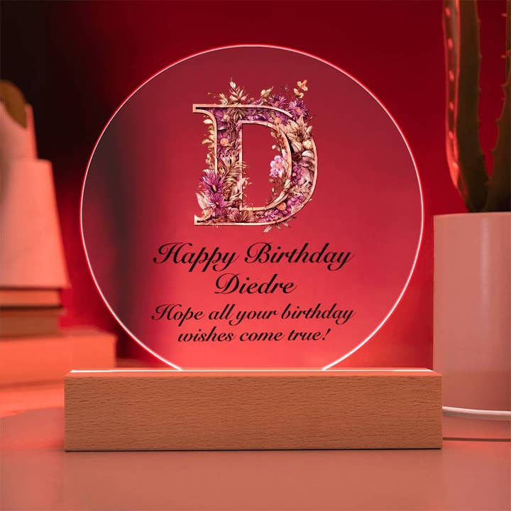 Unique Gifts Store - Wholesale Plaque - Happy Birthday Diedre v02 - Circle Acrylic Plaque9