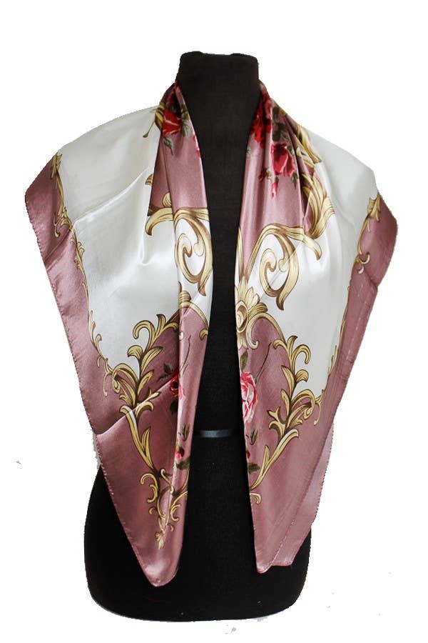 ASSORTED Rose And Golden Leaves Faux Silk Scarf for wholesale on Faire1