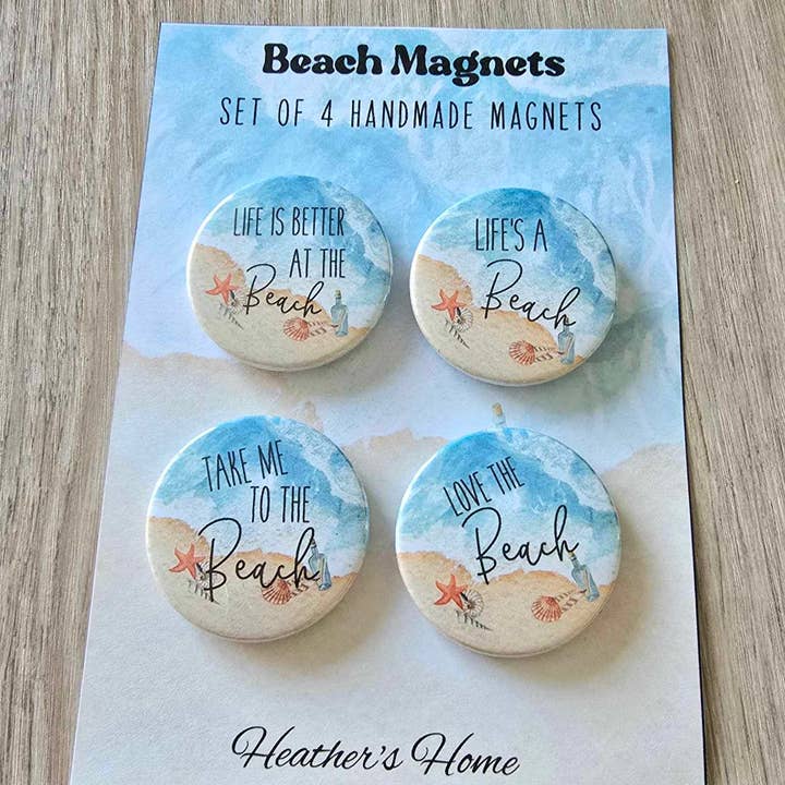 Set of 4 mini fridge magnets - beach theme for wholesale by HEATHER'S HOME