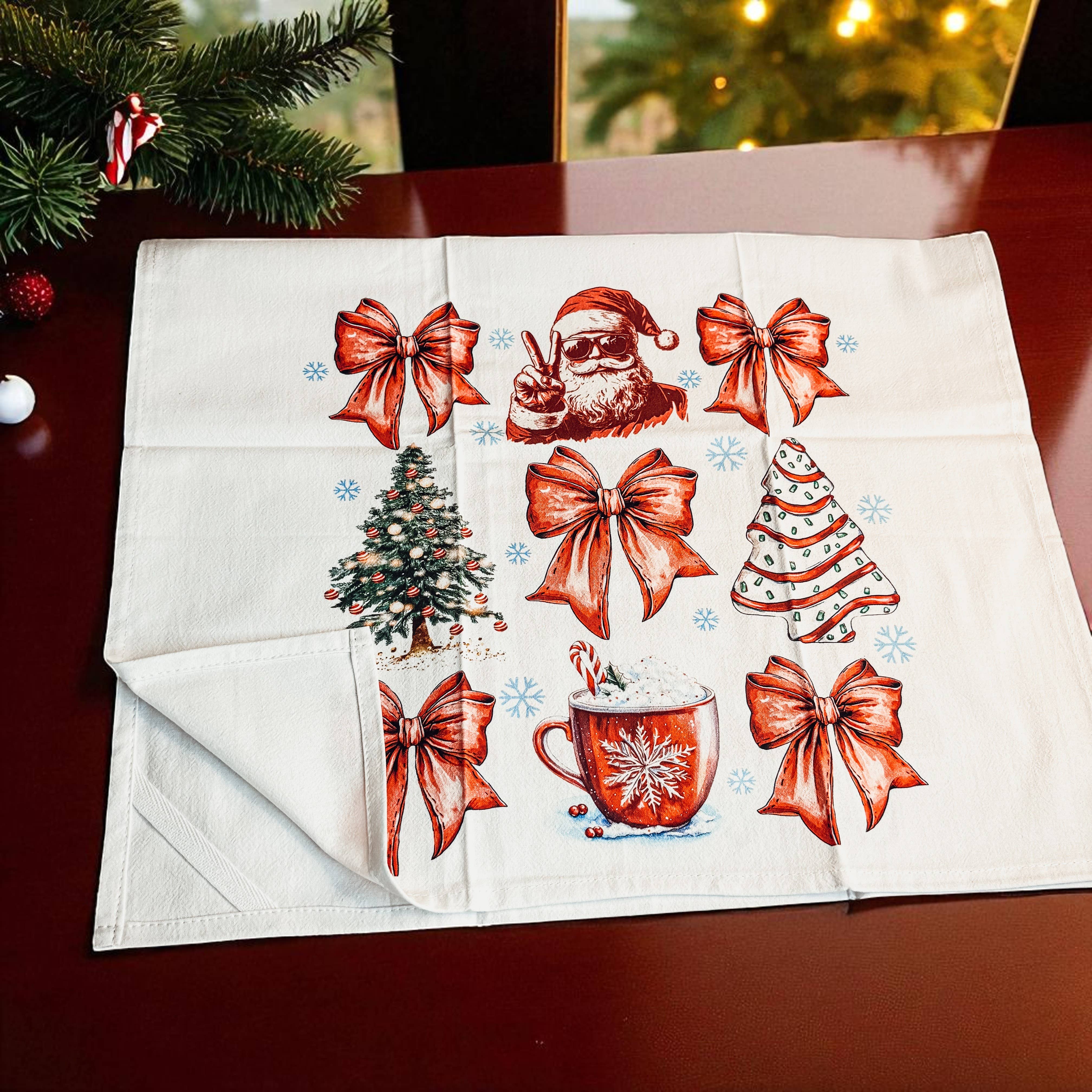 Gia Roma - Wholesale Tea Towel - Vintage Santa Holiday Kitchen Towel & Decor | Pink Christmas74